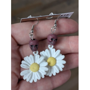 Maroon Skull & Daisy earrings