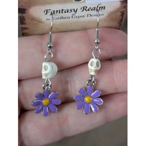 Skull & Purple Daisy earrings