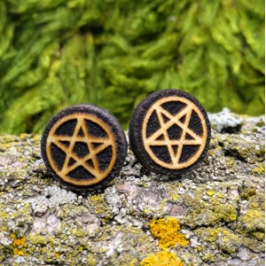 Pentagram Wooden Earring Studs
