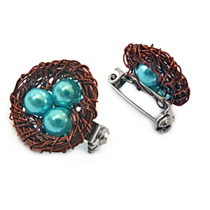 Copper Bird Nest Pin