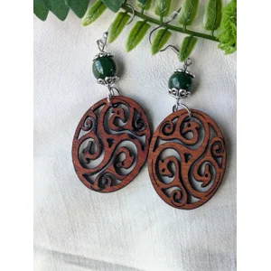 Wooden Norse Dragons with Aventurine Earrings