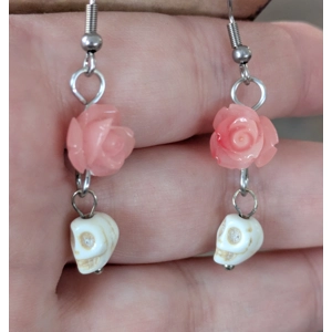 Pink Rose & Skull earrings