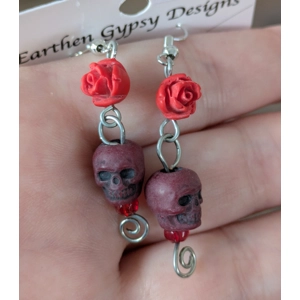 Red Rose & Skull earrings
