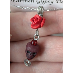 Red  Rose & Skull necklace