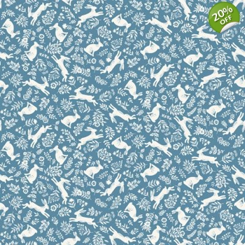 Makower - Foxwood - Bounding Bunnies - Blue