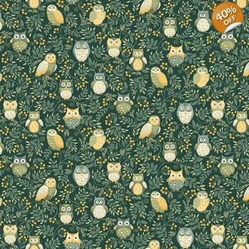 Makower - Hello Autumn - Twilight Owls - Green