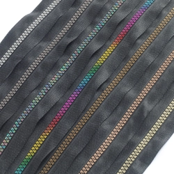 Metal Look Black Zipper Tape with 4 Pulls - 7 finishes - by the metre