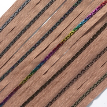 Metal Look Natural Zipper Tape with 4 Pulls - 7 finishes - by the metre
