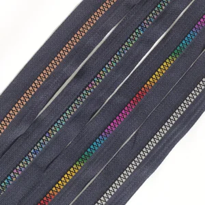 Metal Look Navy Zipper Tape with 4 Pulls - 4 finishes - by the metre