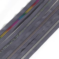 Metal Look Dark Grey Zipper Tape with 4 Pulls - 4 finishes - by the metre