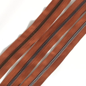Metal Look Cinnamon Zipper Tape with 4 Pulls - 3 finishes - by the metre