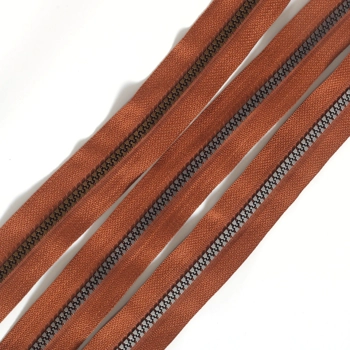Metal Look Cinnamon Zipper Tape with 4 Pulls - 3 finishes - by the metre