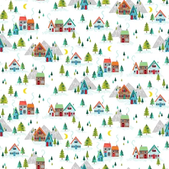 REMNANT - Makower - Santa Express - Scenic - White - Fat Quarter