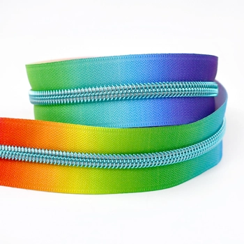 Rainbow Nylon Zipper Tape #5 - Turquoise Teeth - by the Metre