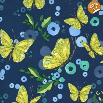Moda - Robin Pickens - Cottage Bleu - Butterflies - Midnight