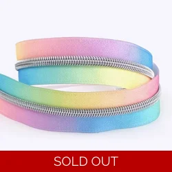 Pastel Rainbow Nylon Zipper Tape #5 - Silver Teeth - by the Metre