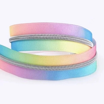 Pastel Rainbow Nylon Zipper Tape #5 - Silver Teeth - by the Metre