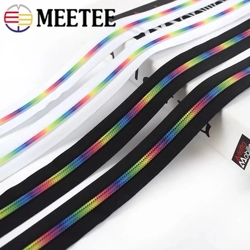 Black/White Nylon Zipper Tape #5 - Rainbow Teeth - by the Metre
