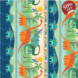 Michael Miller - Liza Lewis - Rainbow Dino - Dino Land Stripe - Teal