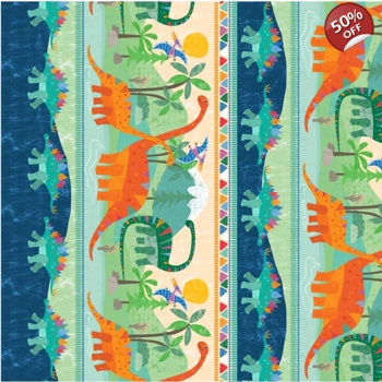 Michael Miller - Liza Lewis - Rainbow Dino - Dino Land Stripe - Teal