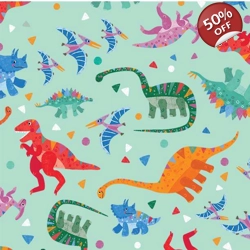 Michael Miller - Liza Lewis - Rainbow Dino - Dino Dance Party - Aqua