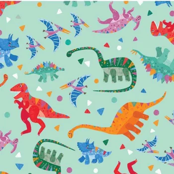 Michael Miller - Liza Lewis - Rainbow Dino - Dino Dance Party - Aqua