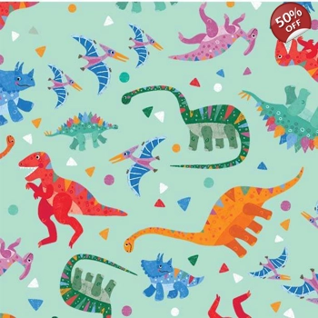 Michael Miller - Liza Lewis - Rainbow Dino - Dino Dance Party - Aqua