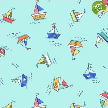 Michael Miller - Make a Splash - Row Boats - Aqua