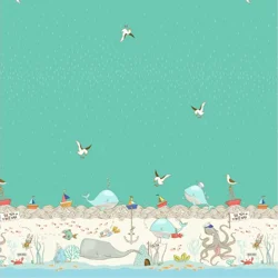 Michael Miller - Make a Splash - Fish Inn Double Border - Turquoise