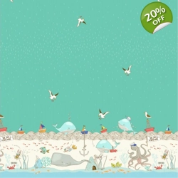 Michael Miller - Make a Splash - Fish Inn Double Border - Turquoise