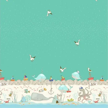 Michael Miller - Make a Splash - Fish Inn Double Border - Turquoise