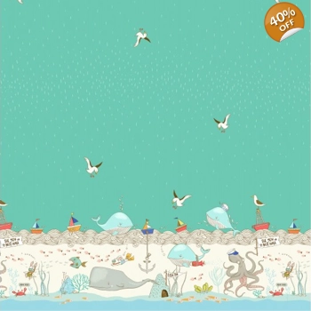 Michael Miller - Make a Splash - Fish Inn Double Border - Turquoise