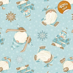 REMNANT - Henry Glass - I Love Sn'Gnomies Flannel - Skiing Gnomes - Aqua - 45cm