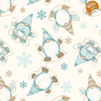 REMNANT - Henry Glass - I Love Sn'Gnomies Flannel - Gnome Snow Angels - Cream - Fat Quarter