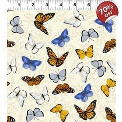 REMNANT - Sue Zipkin - Sunny Fields - Butterflies - Cream - Fat Quarter