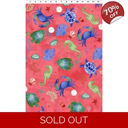 REMNANT - Clothworks - Sue Zipkin - Sanibel - Sealife - Raspberry - Fat Quarter