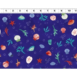 Clothworks - Sue Zipkin - Sanibel - Sea Shells - Dark Indigo
