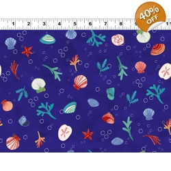 Clothworks - Sue Zipkin - Sanibel - Sea Shells - Dark Indigo
