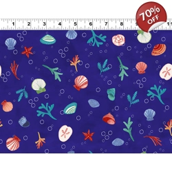 Clothworks - Sue Zipkin - Sanibel - Sea Shells - Dark Indigo