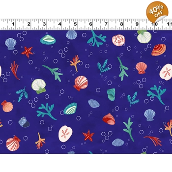 Clothworks - Sue Zipkin - Sanibel - Sea Shells - Dark Indigo