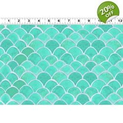 REMNANT - Clothworks - Sue Zipkin - Sanibel - Fish Scales - Aqua - 79cm