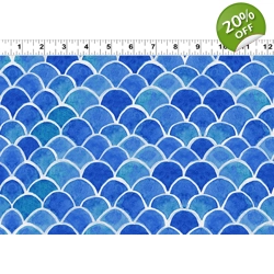 REMNANT - Clothworks - Sue Zipkin - Sanibel - Fish Scales - Light Royal Blue - 92cm