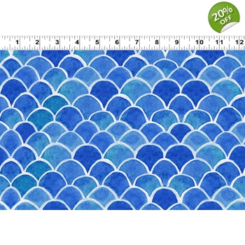 REMNANT - Clothworks - Sue Zipkin - Sanibel - Fish Scales - Light Royal Blue - 92cm