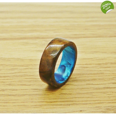 Burr Walnut Wood Ring SIZE J 7MM Band