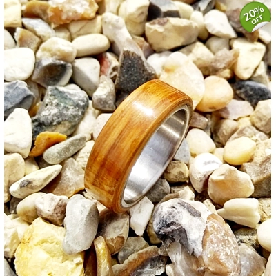 Limited Edition Italian Olive Wood and Stainless Steel Ring 8mm Band