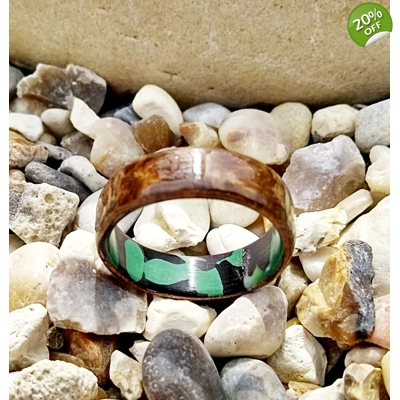 Burr Walnut Wood and Camouflage Ring 8MM R 1/2