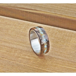 Burr walnut turquoise 24ct gold inlay handcrafted ring Siz..