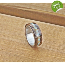 Burr walnut turquoise 24ct gold inlay handcrafted ring Siz..