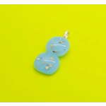 Baby blue glass and gold double drop necklace pendant