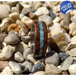 Burr walnut wood and turquoise inlay handcrafted..